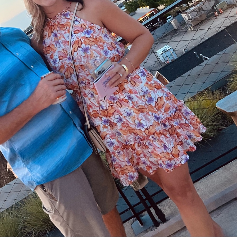 Sadie & Sage Cream Dress with Orange & Lavender Floral Print
